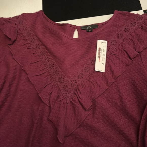 J crew women long sleeve tee with ruffle and honeycomb design M and NWT - Picture 4 of 5